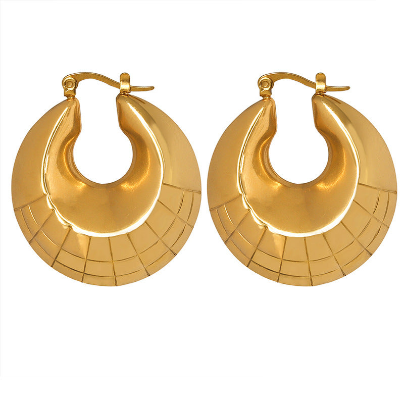 18K Gold Classic Fashion Round Thread Design Versatile Earrings