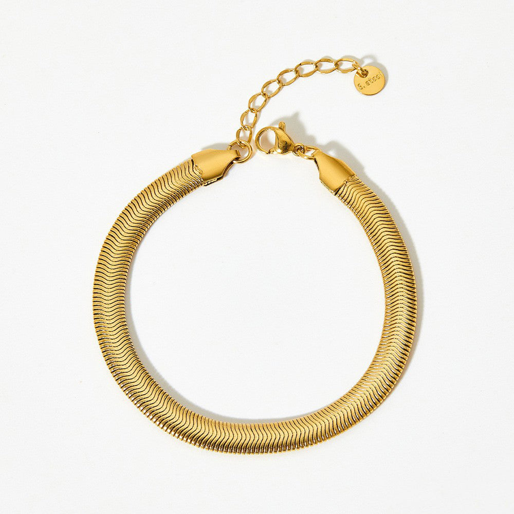 18K gold minimalist fashionable flat snake bone chain design versatile bracelet