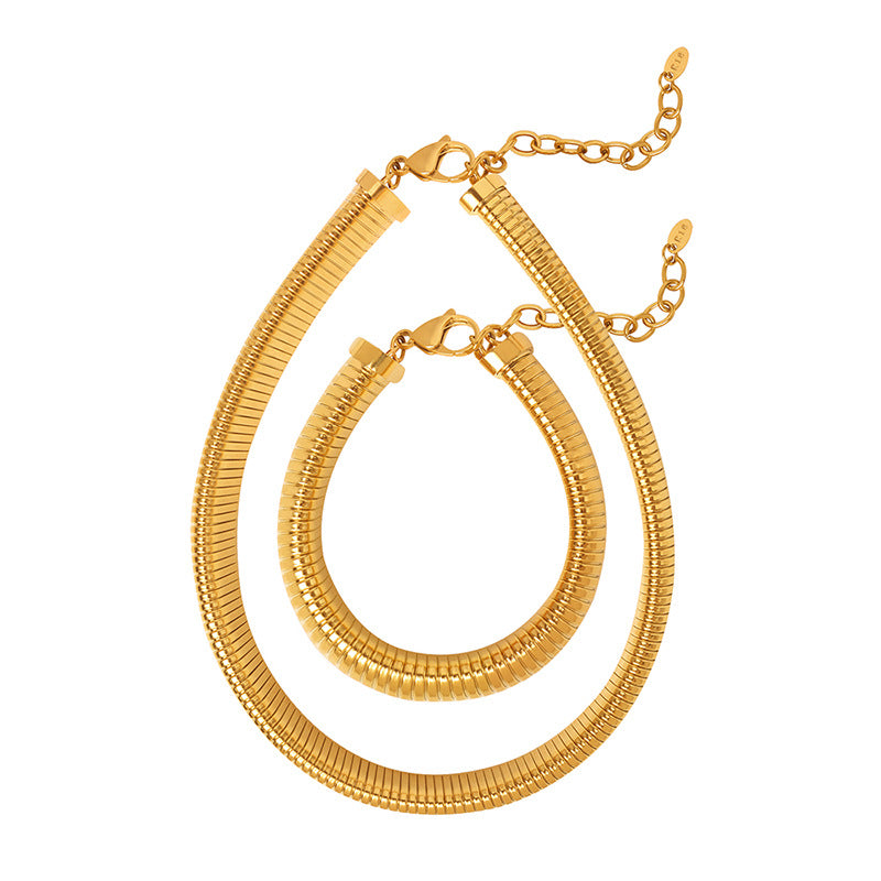 18K gold exaggerated fashionable thread design hip-hop style necklace and bracelet set