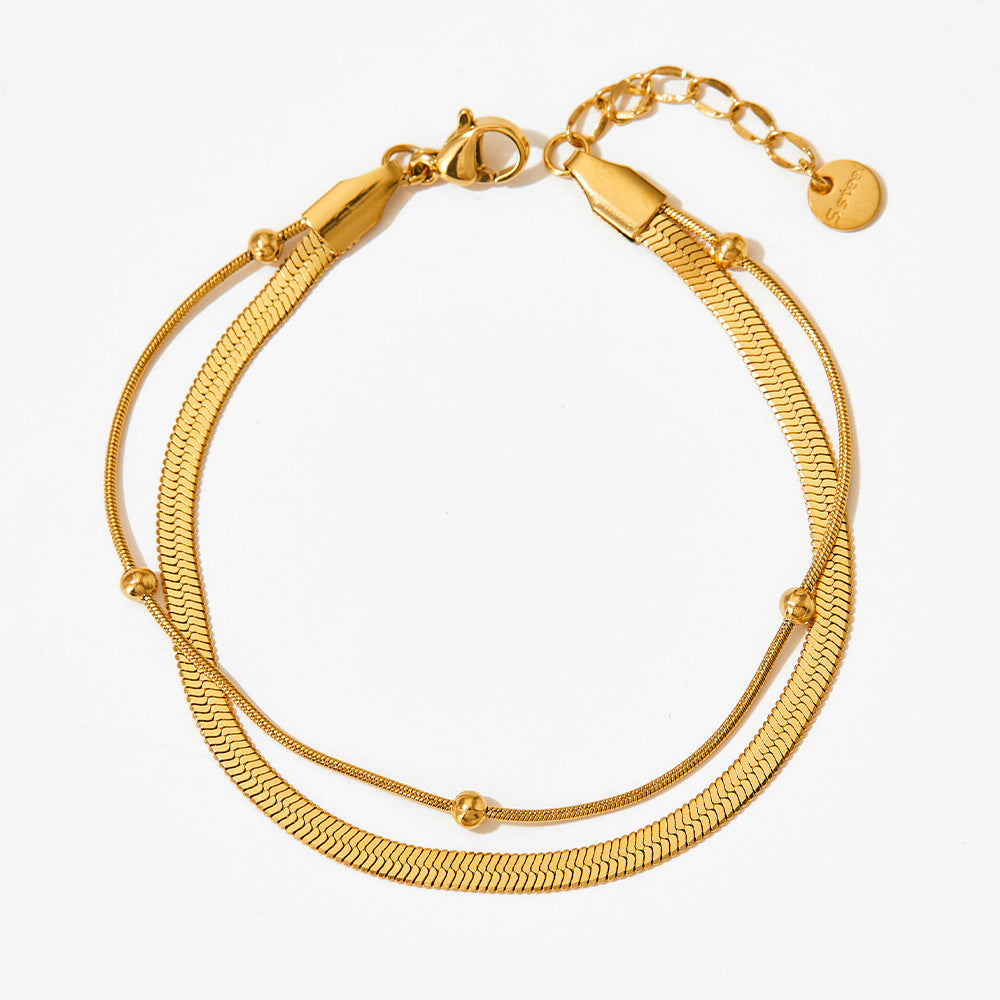 18K gold exquisite and simple double-layer design versatile bracelet with round beads