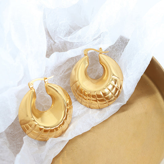 18K Gold Classic Fashion Round Thread Design Versatile Earrings