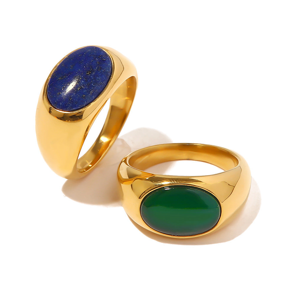 18K Gold Exquisitely Inlaid Oval Natural Chrysoprase Versatile Ring